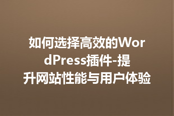 如何选择高效的WordPress插件-提升网站性能与用户体验