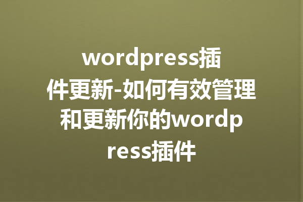 wordpress插件更新-如何有效管理和更新你的wordpress插件