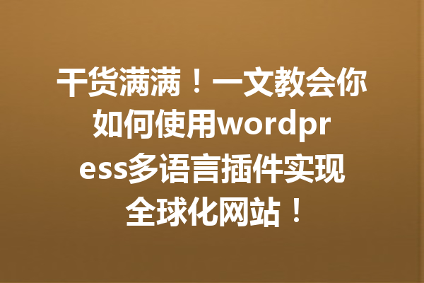 干货满满！一文教会你如何使用wordpress多语言插件实现全球化网站！