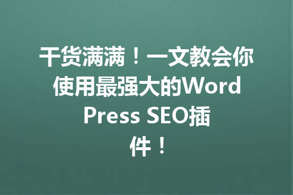 干货满满！一文教会你使用最强大的WordPress SEO插件！