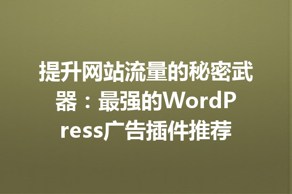 提升网站流量的秘密武器：最强的WordPress广告插件推荐