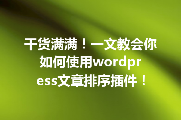 干货满满！一文教会你如何使用wordpress文章排序插件！