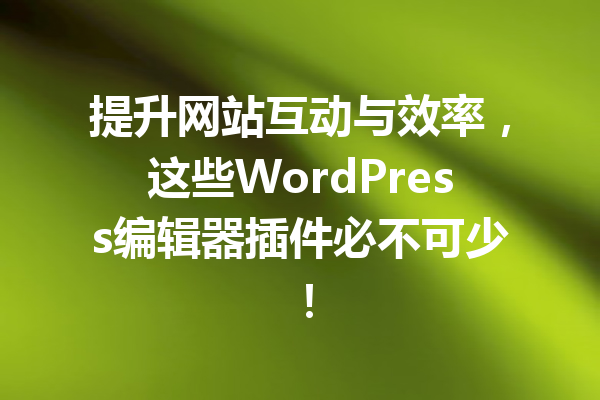 提升网站互动与效率，这些WordPress编辑器插件必不可少！