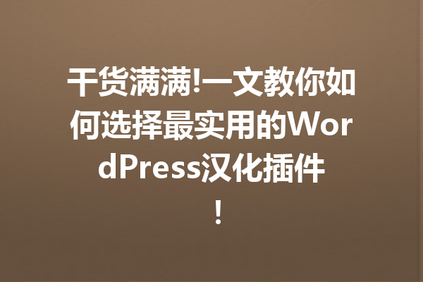 干货满满!一文教你如何选择最实用的WordPress汉化插件！