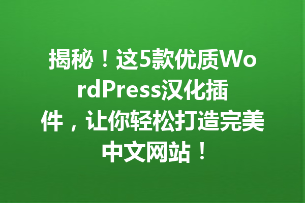 揭秘！这5款优质WordPress汉化插件，让你轻松打造完美中文网站！