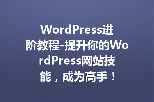 WordPress进阶教程-提升你的WordPress网站技能，成为高手！