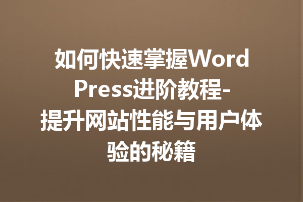 如何快速掌握WordPress进阶教程-提升网站性能与用户体验的秘籍